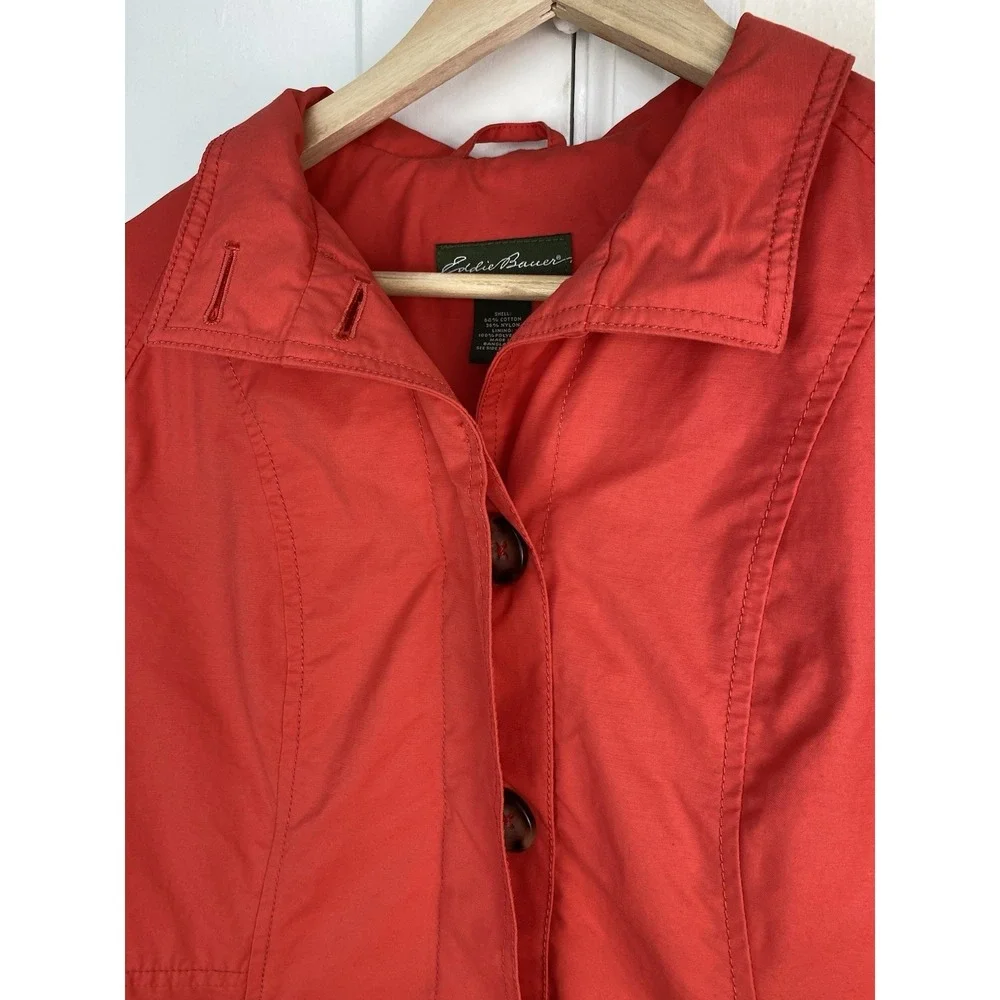 Eddie Bauer Women's M Red Cotton Nylon Blend Lined Button Up Mid-Length Coat